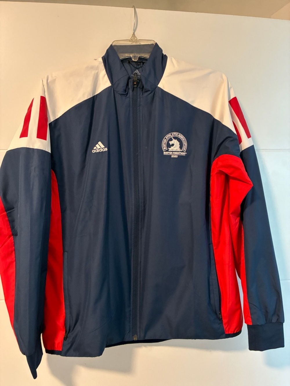 ADIDAS Navy Blue Red White Athletic Boston Marathon Jacket from 2020